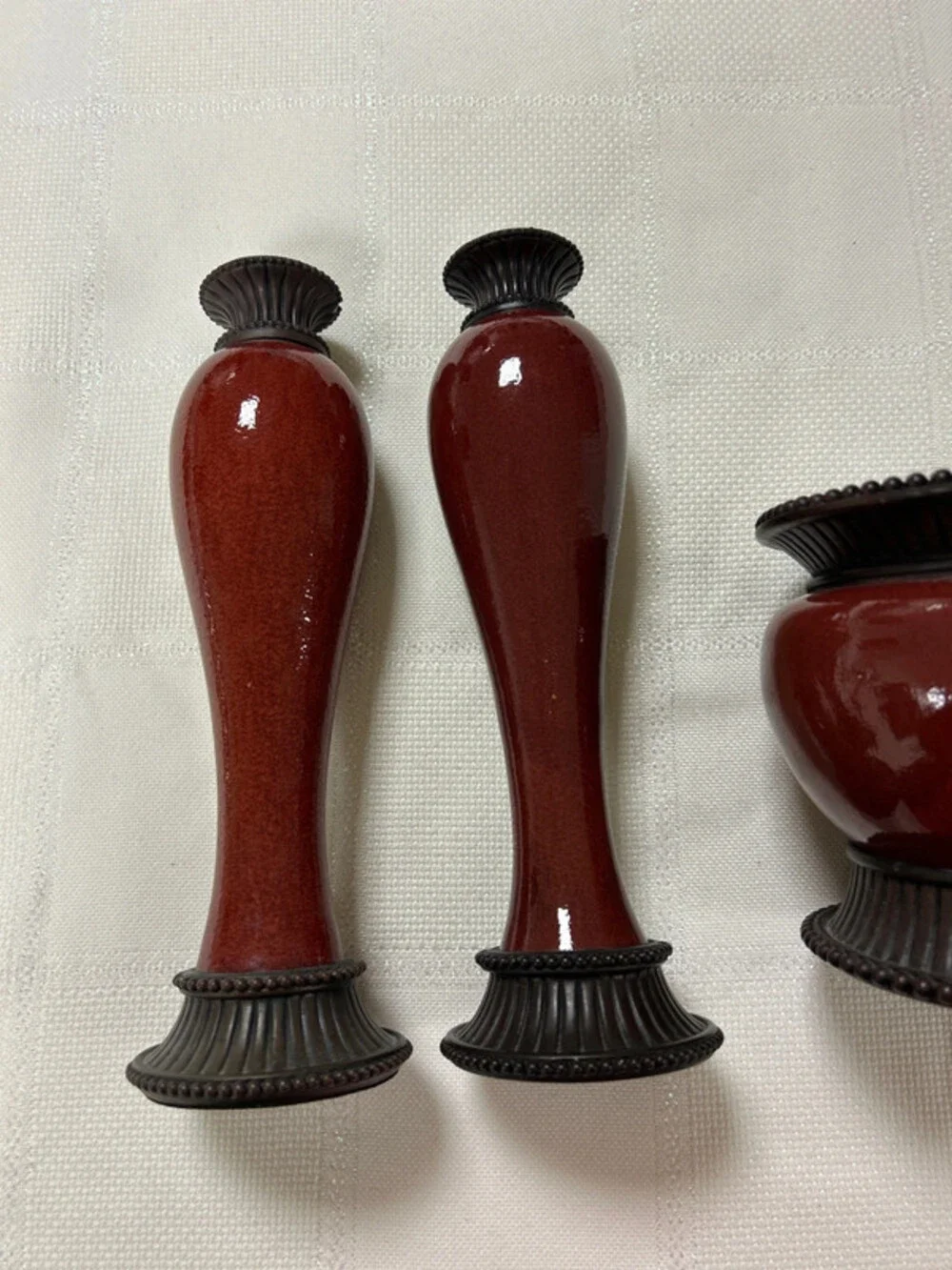 Party Lite moroccan spice rusty red ceramic candle holders set of three - Picture 4 of 9
